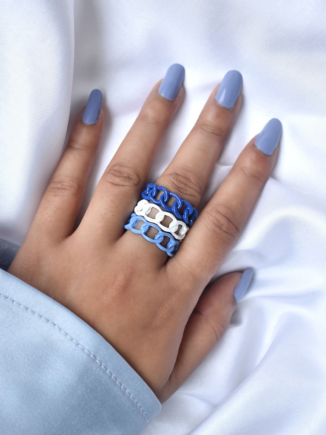 

JOKER & WITCH Set Of 3 White & Blue Finger Ring