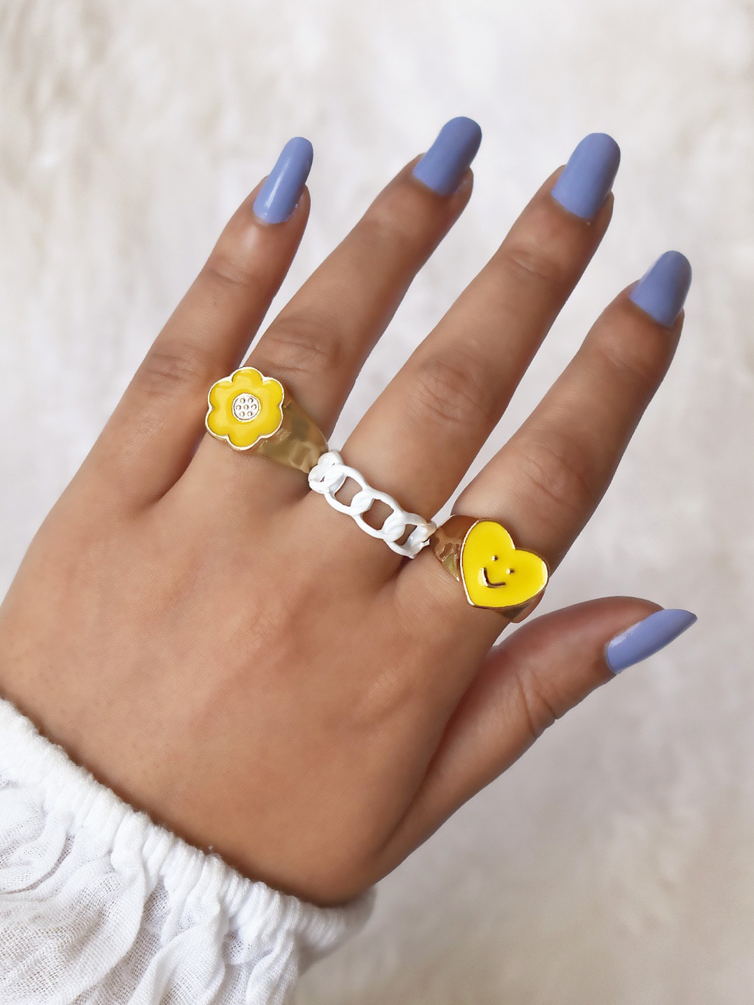 

JOKER & WITCH Set of 3 Gold-Toned & Yellow Adjustable Finger Ring