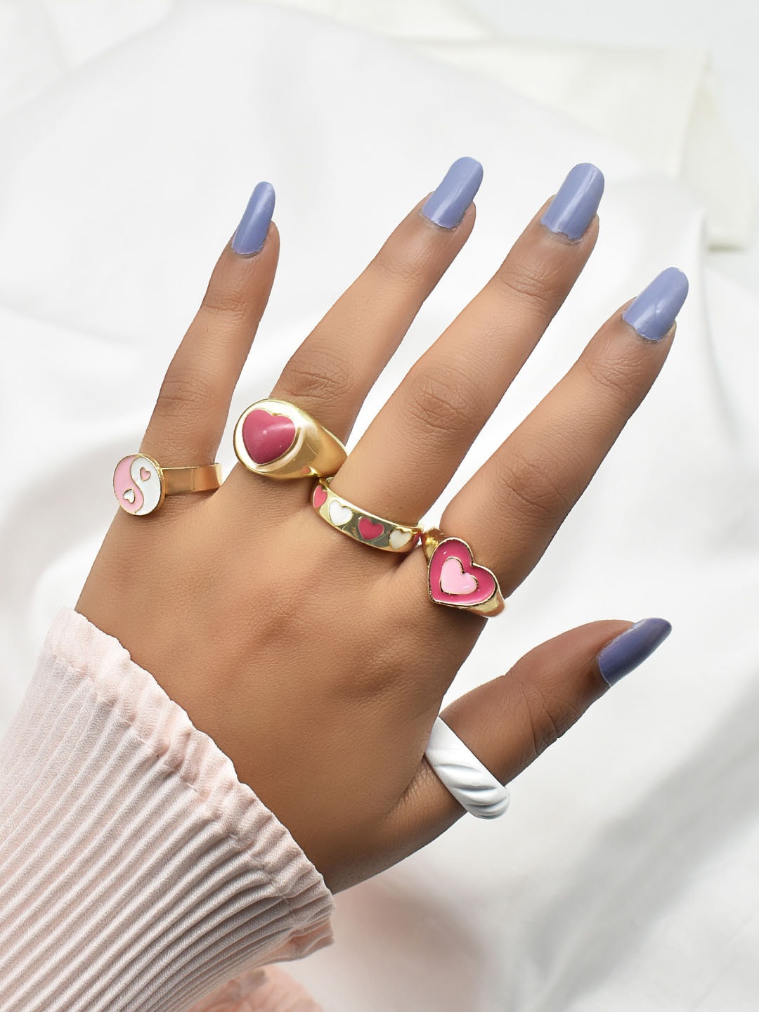 

JOKER & WITCH Set Of 5 Tulip Pink Ring Stack