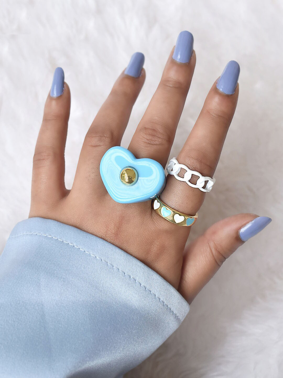 

JOKER & WITCH Set Of 3 Gold-Toned Blue & white Enamelled Design Finger Ring