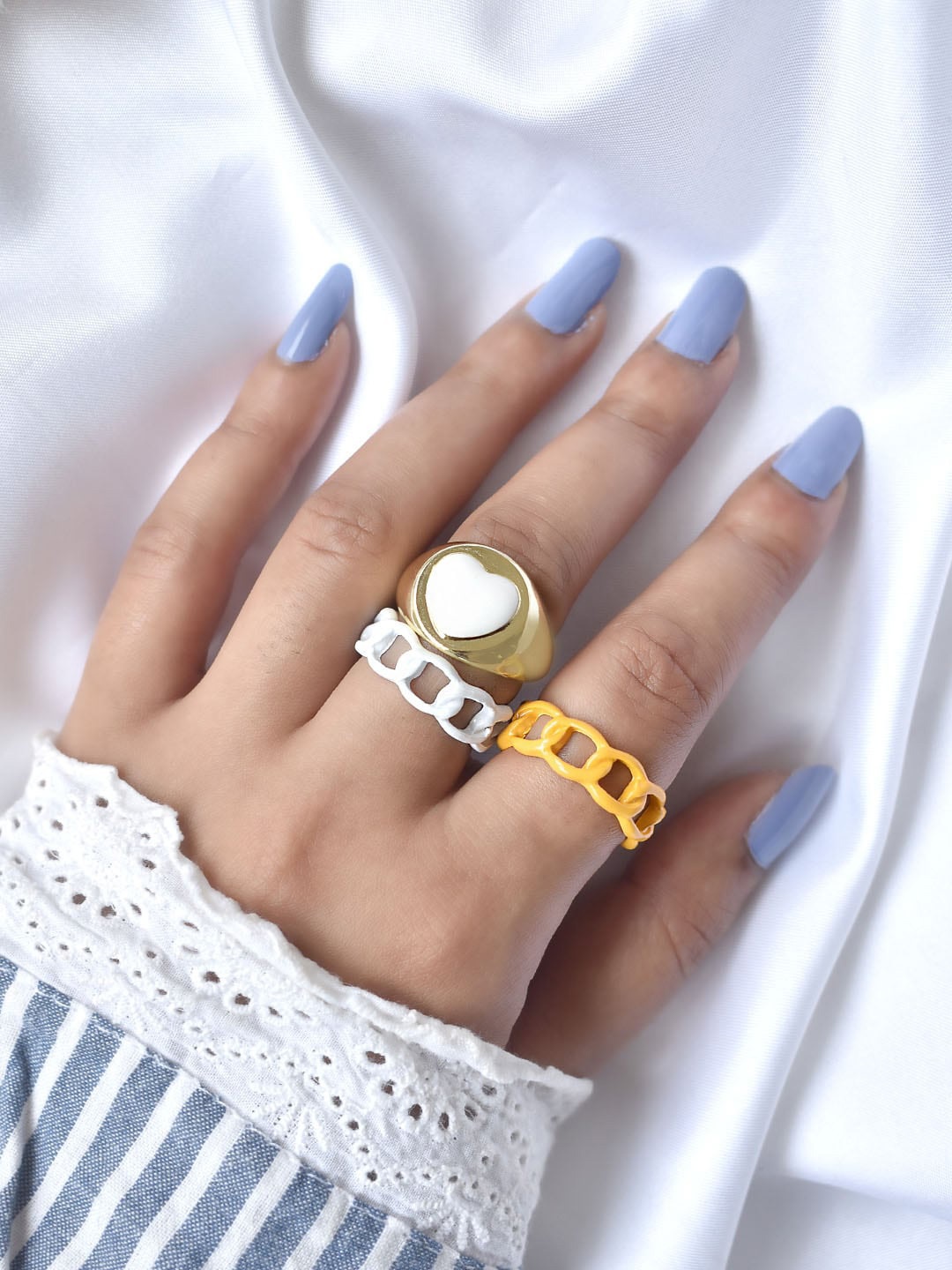 

JOKER & WITCH Set Of 3 Yellow & White Finger Ring