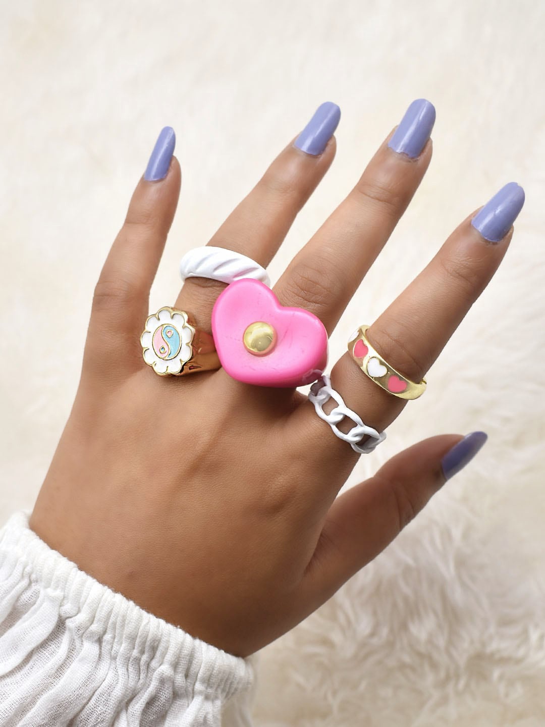 

JOKER & WITCH Set Of 5 Pink & White Finger Ring