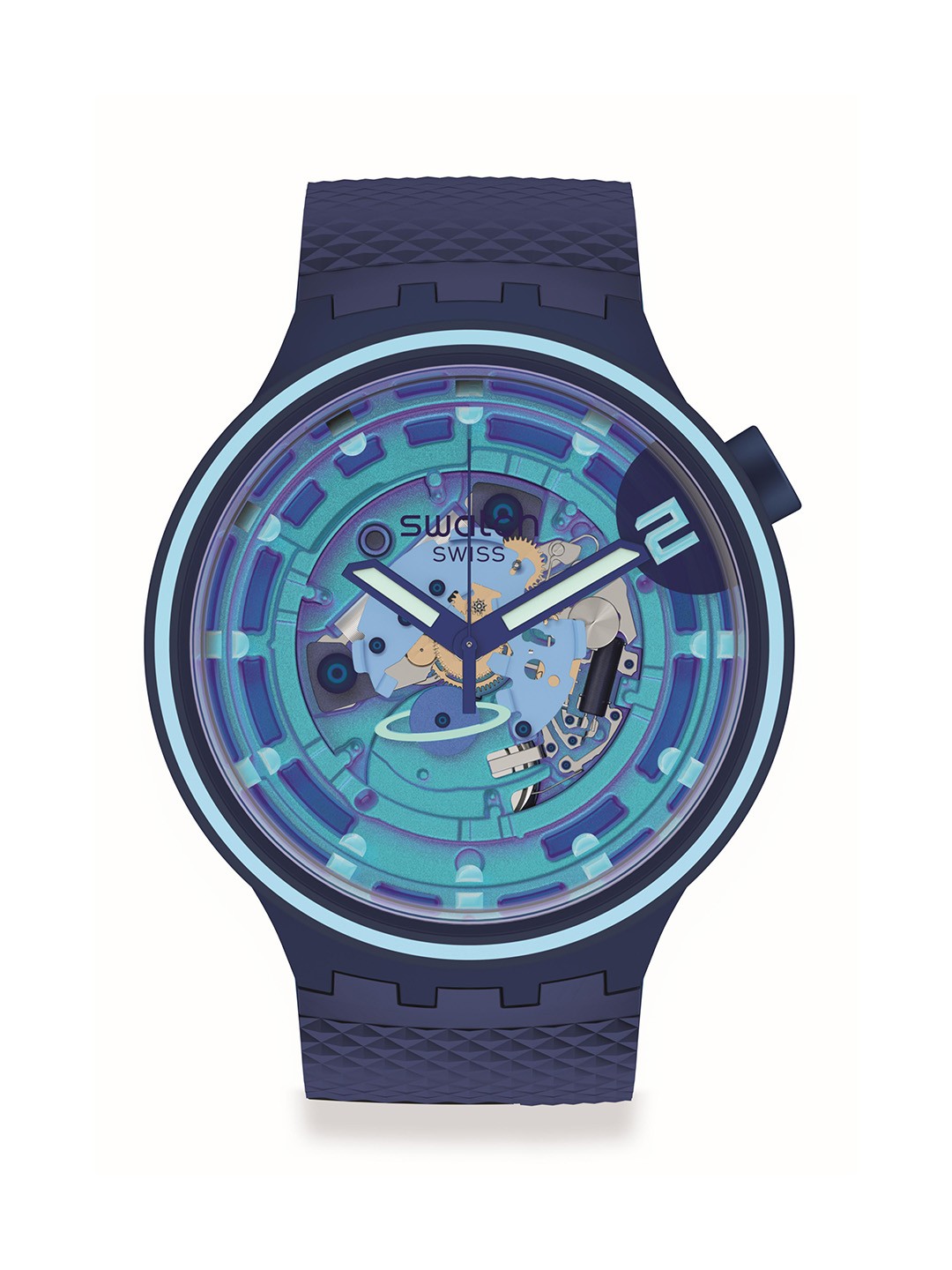 

Swatch Unisex Skeleton Dial & Textured Straps Analogue Watch SB01N101, Transparent