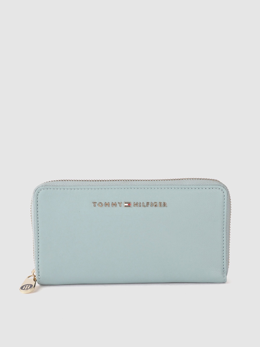 

Tommy Hilfiger Women Turquoise Blue Embellished Leather Zip Around Wallet