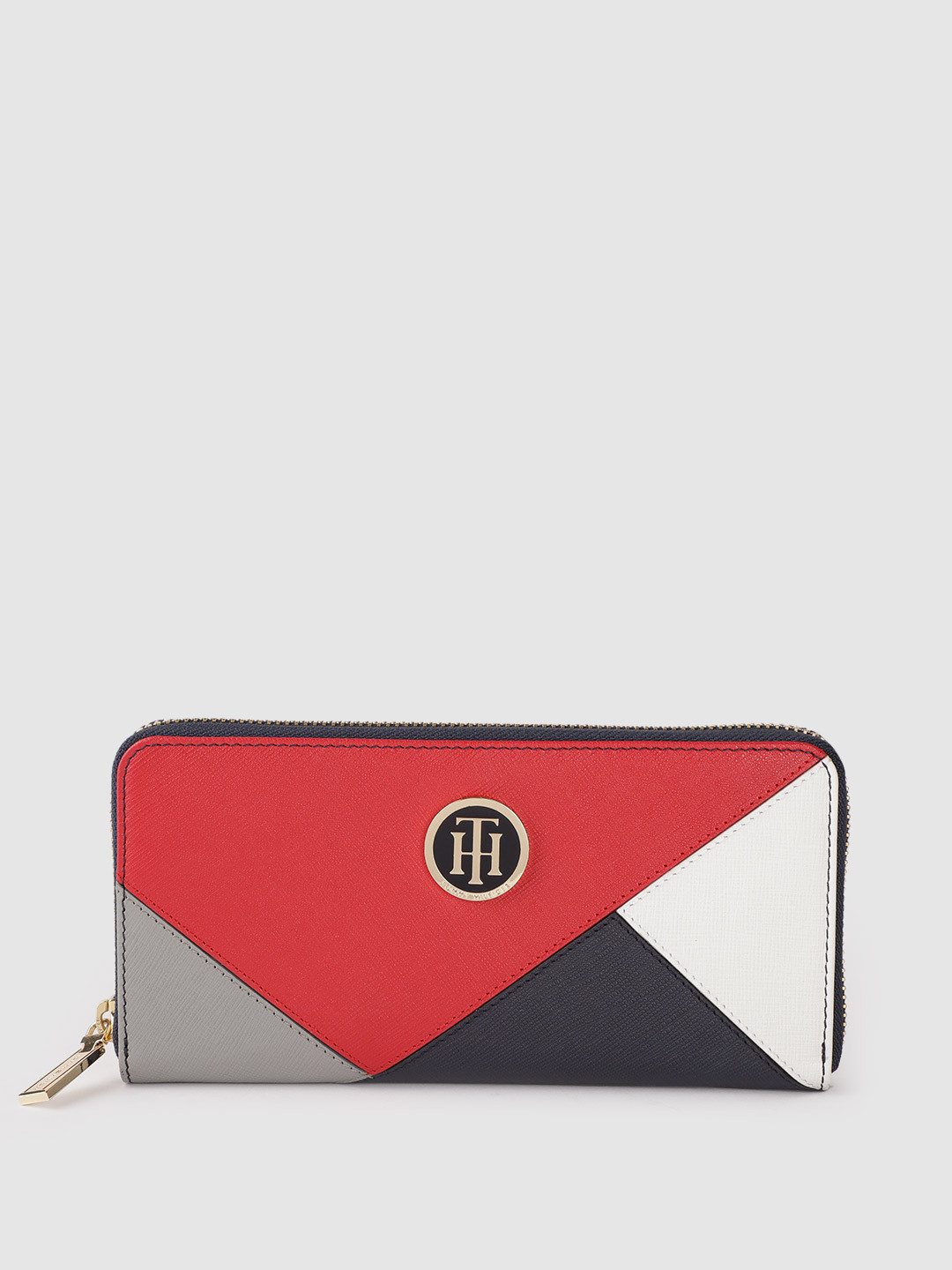 

Tommy Hilfiger Women Red & Navy Blue Colourblocked Leather Zip Around Wallet