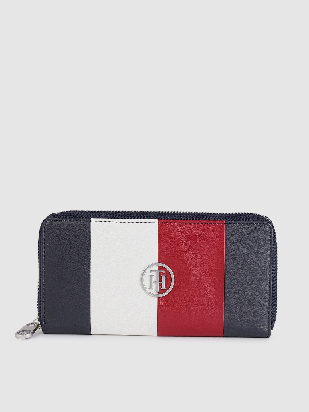 

Tommy Hilfiger Women Navy Blue & White Colourblocked Leather Zip Around Wallet