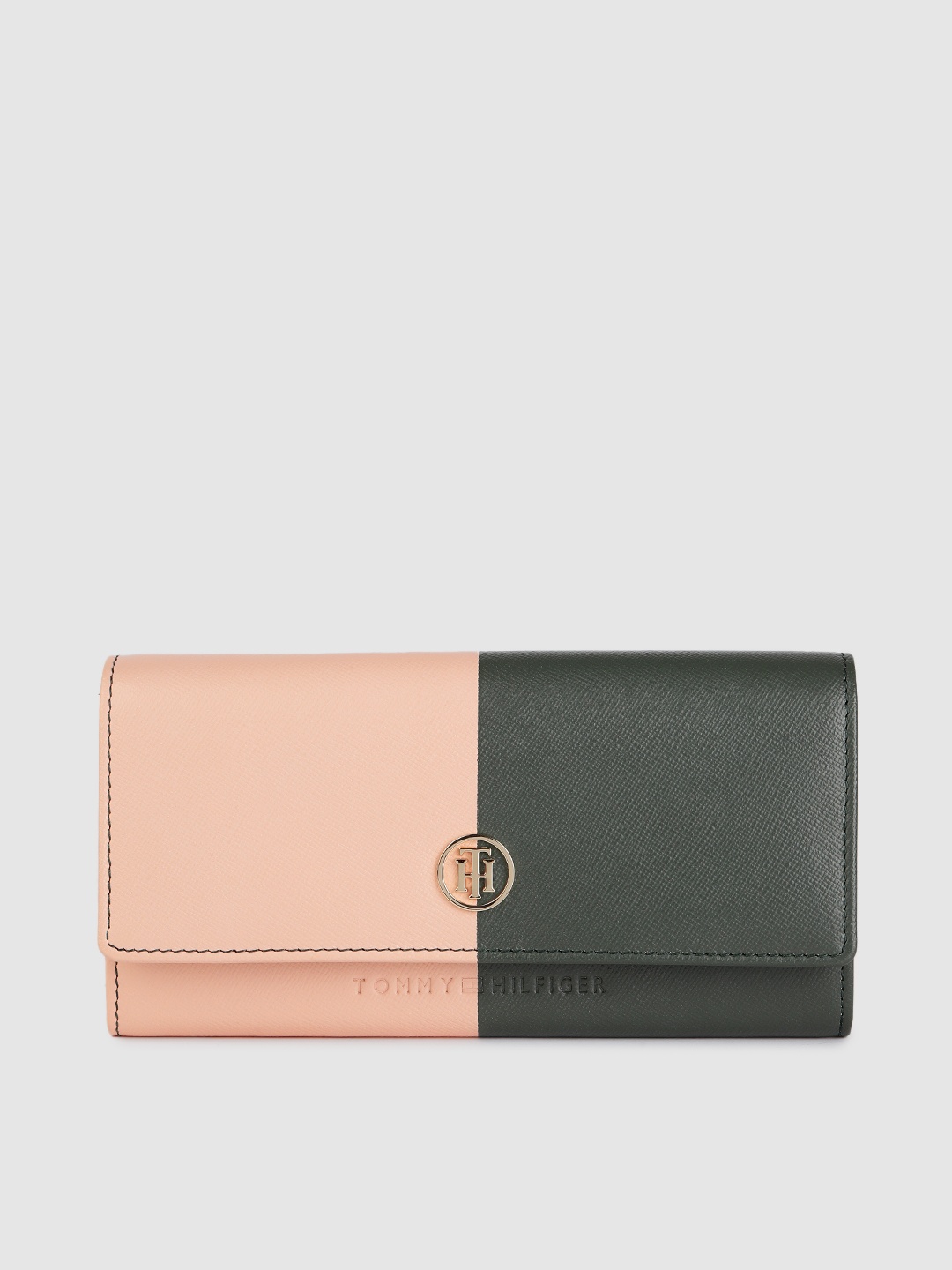 

Tommy Hilfiger Women Pink & Green Colourblocked Leather Envelope