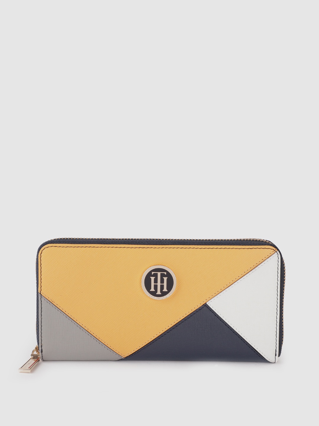 

Tommy Hilfiger Women Yellow & Grey Colourblocked Leather Zip Around Wallet