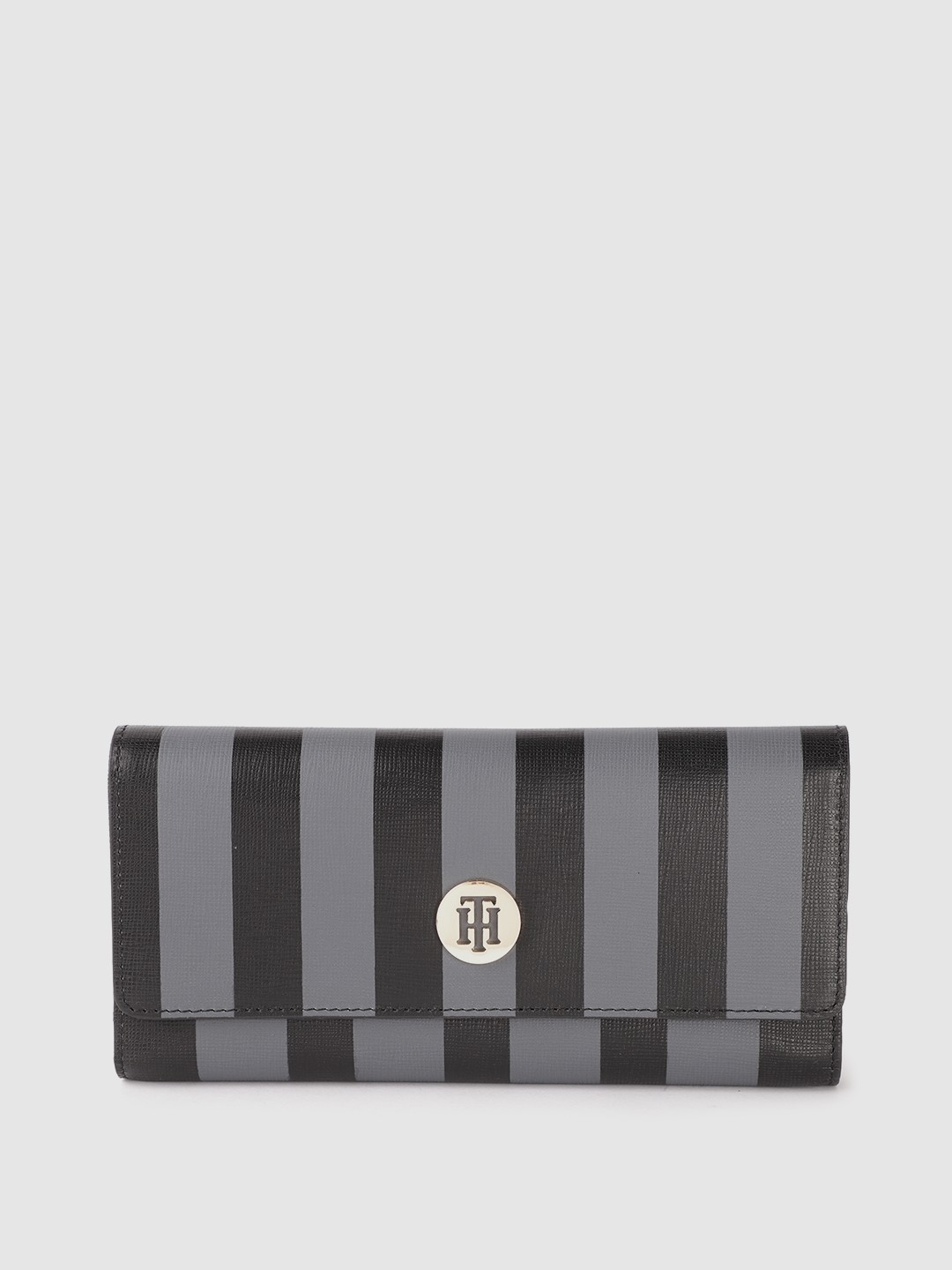 

Tommy Hilfiger Women Grey Striped Leather Two Fold Wallet