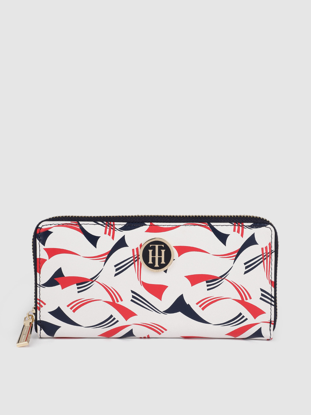 

Tommy Hilfiger Women White Geometric Printed Leather Zip Around Wallet