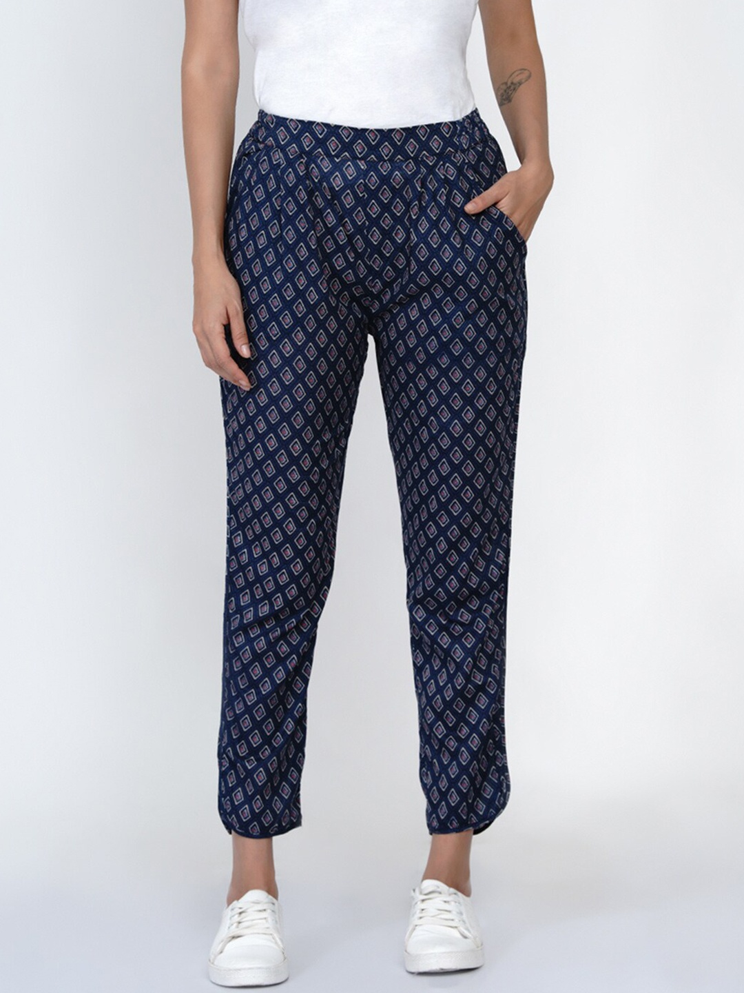 

Costura Women Blue Ethnic Motifs Printed Smart Trousers