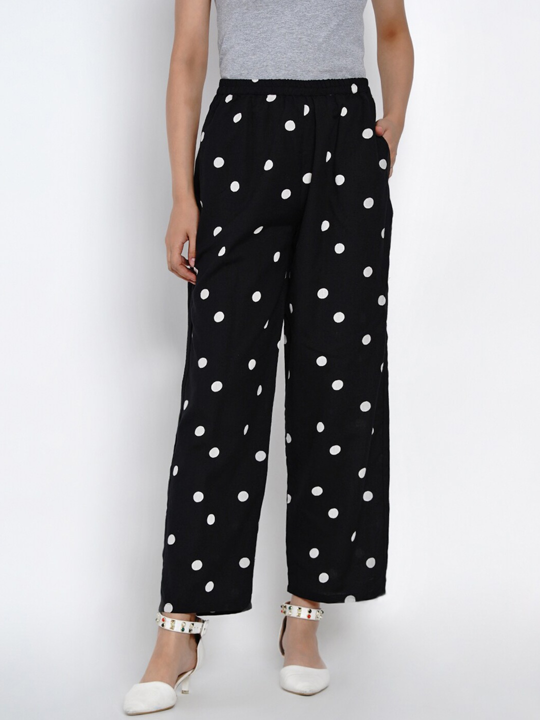 

Costura Women Black Printed Smart Pleated Trousers