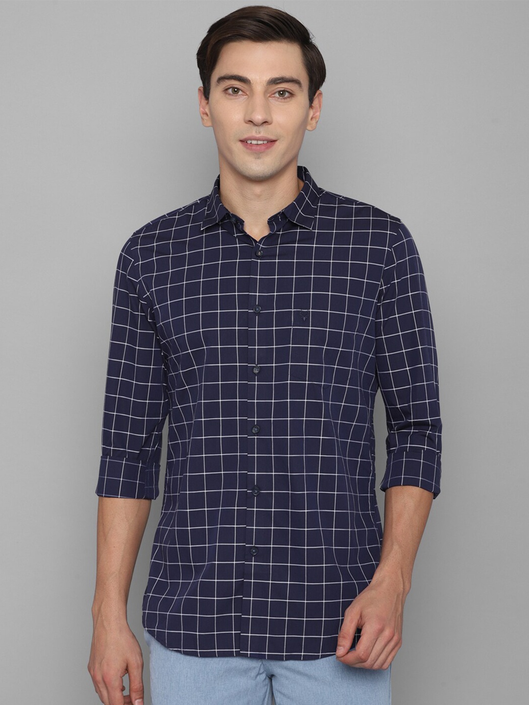 

Allen Solly Men Navy Blue Slim Fit Grid Tattersall Checks Checked Casual Shirt