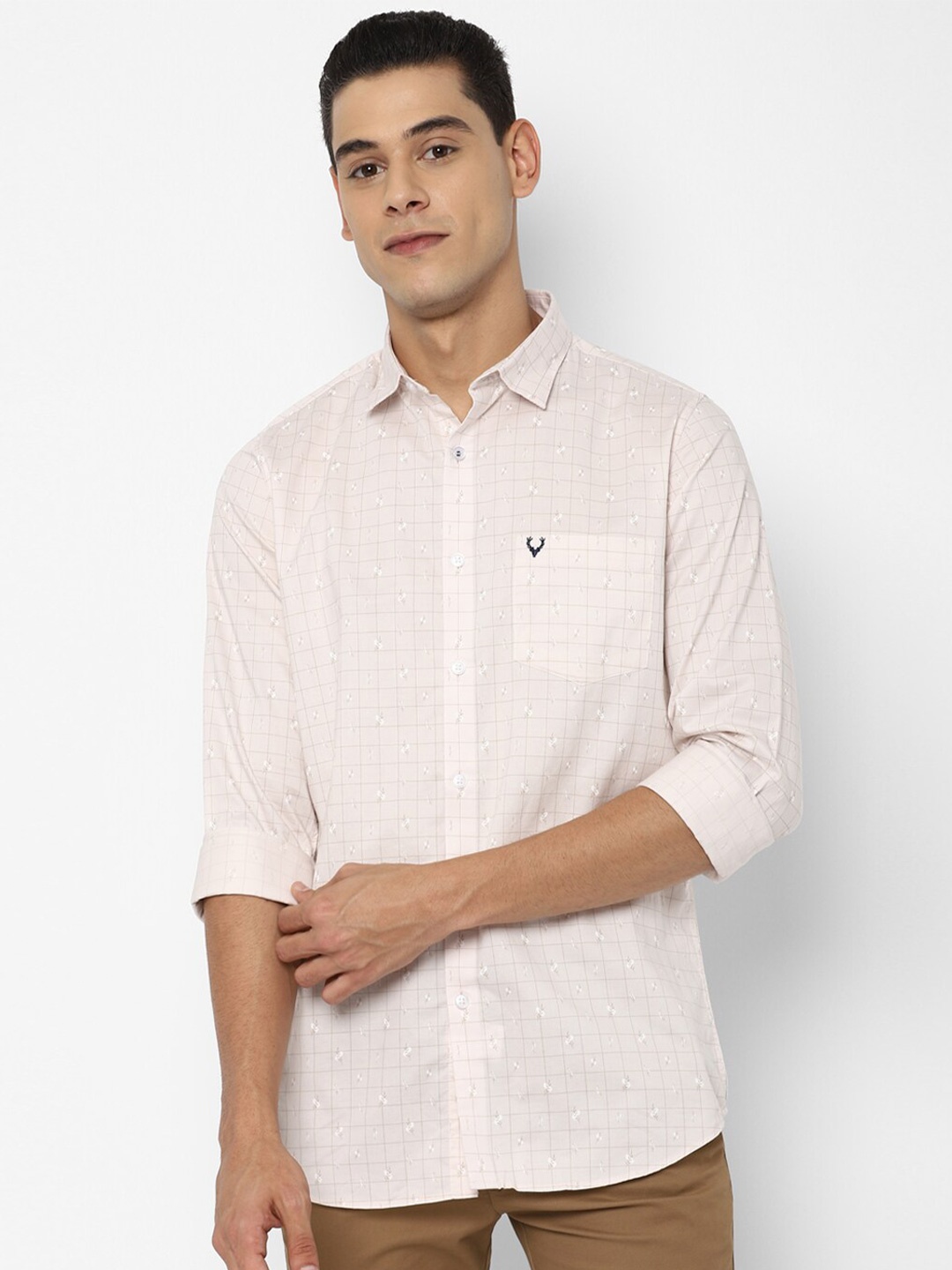 

Allen Solly Men Cream-Coloured Slim Fit Printed Casual Shirt