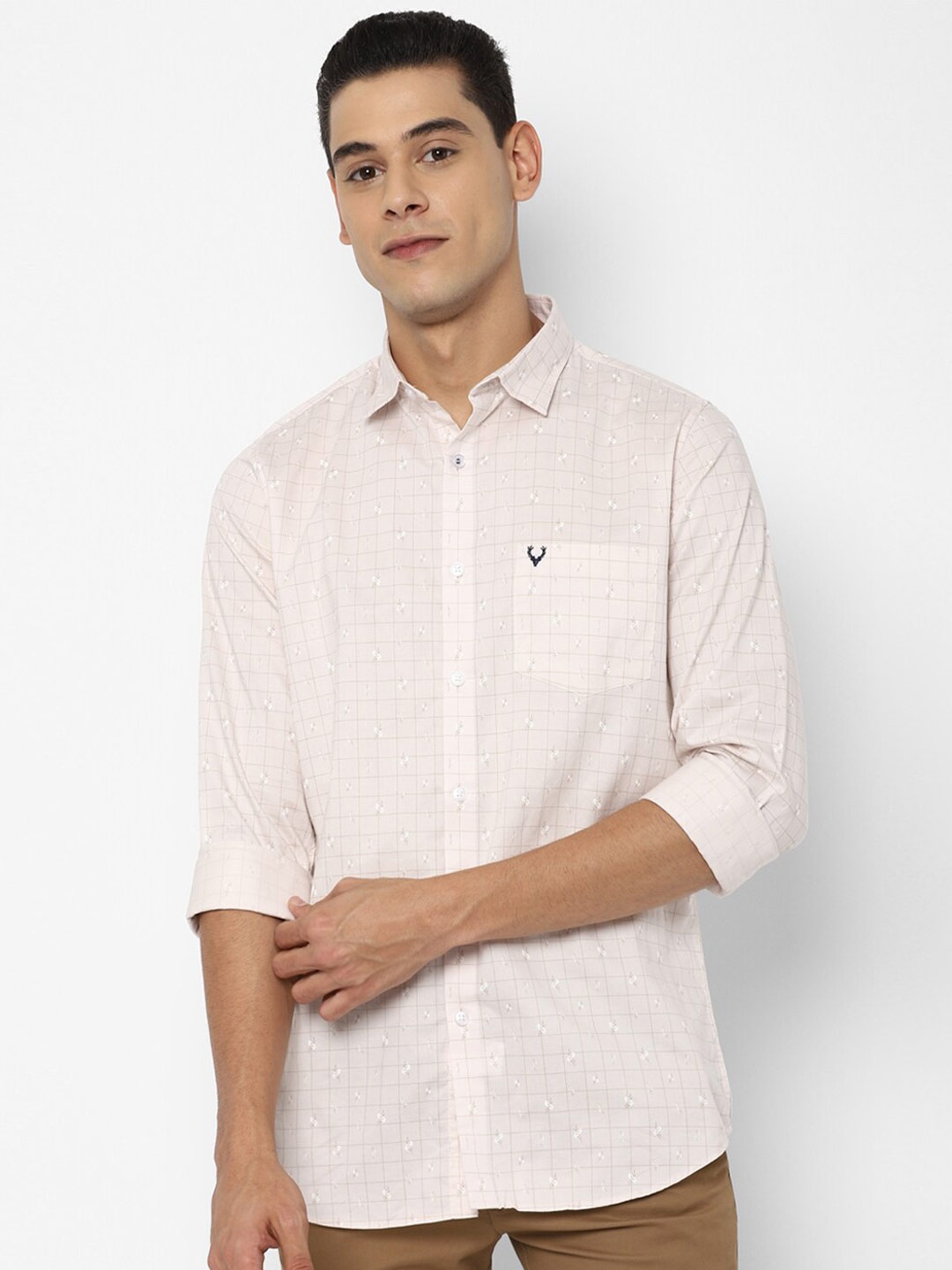 

Allen Solly Men Cream-Coloured Slim Fit Printed Casual Shirt