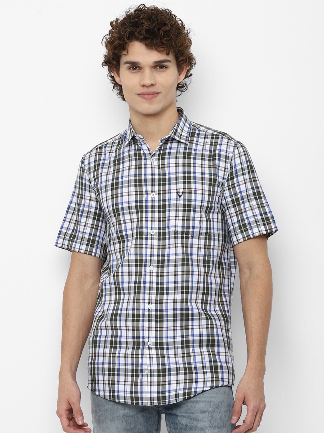 

Allen Solly Men Grey Slim Fit Tartan Checks Checked Casual Shirt