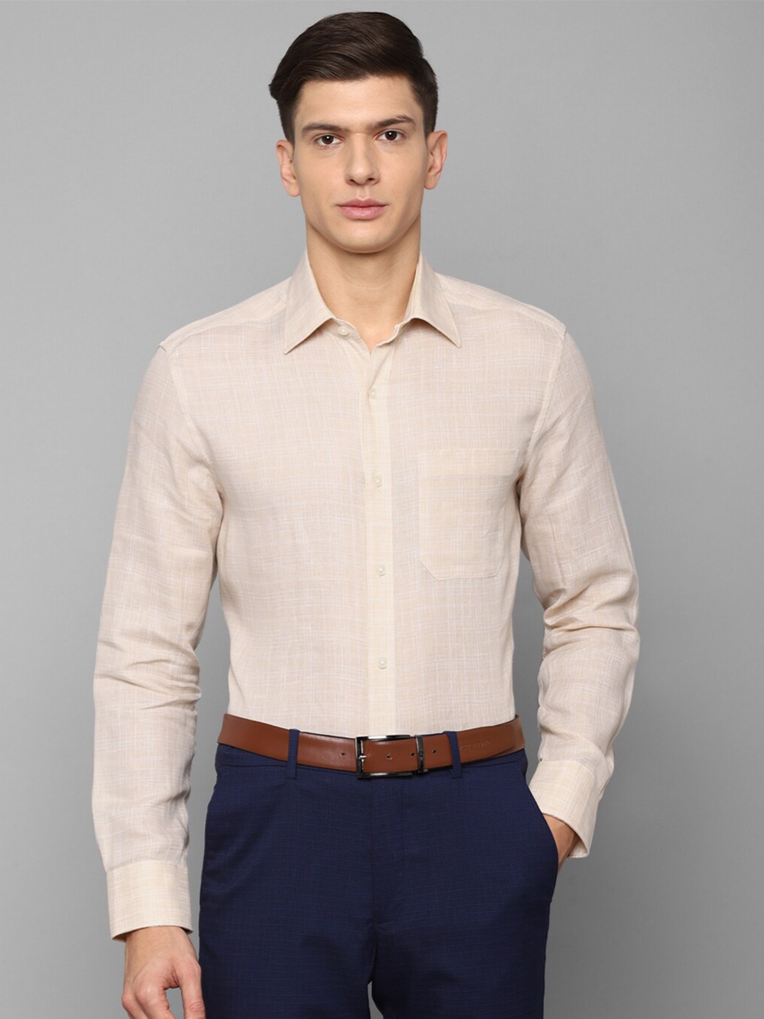 

Louis Philippe Men Beige Checked Formal Shirt