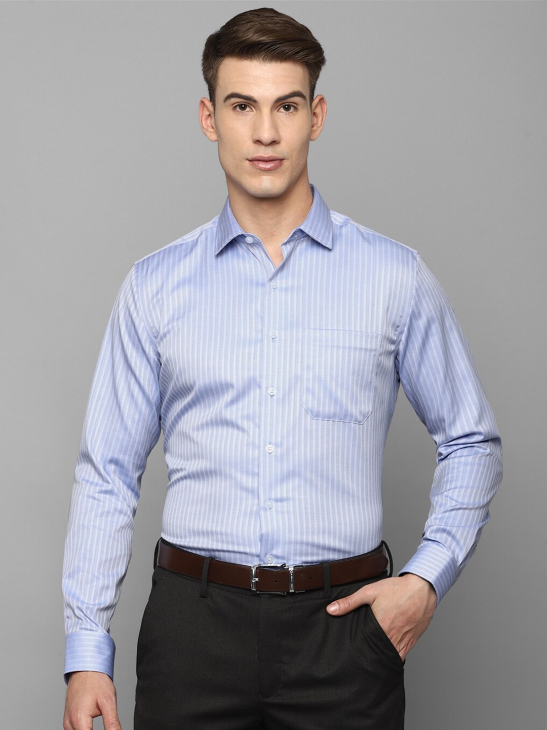

Louis Philippe Men Blue Slim Fit Grid Tattersall Checks Checked Formal Shirt