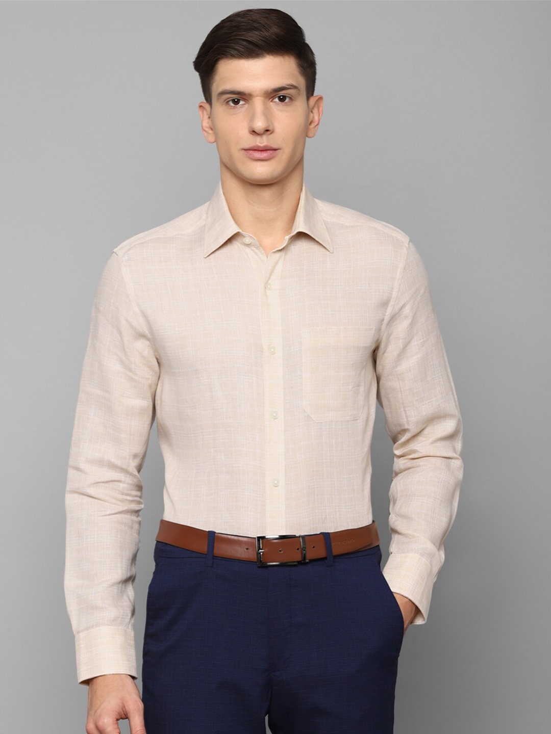 

Louis Philippe Men Beige Checked Formal Shirt