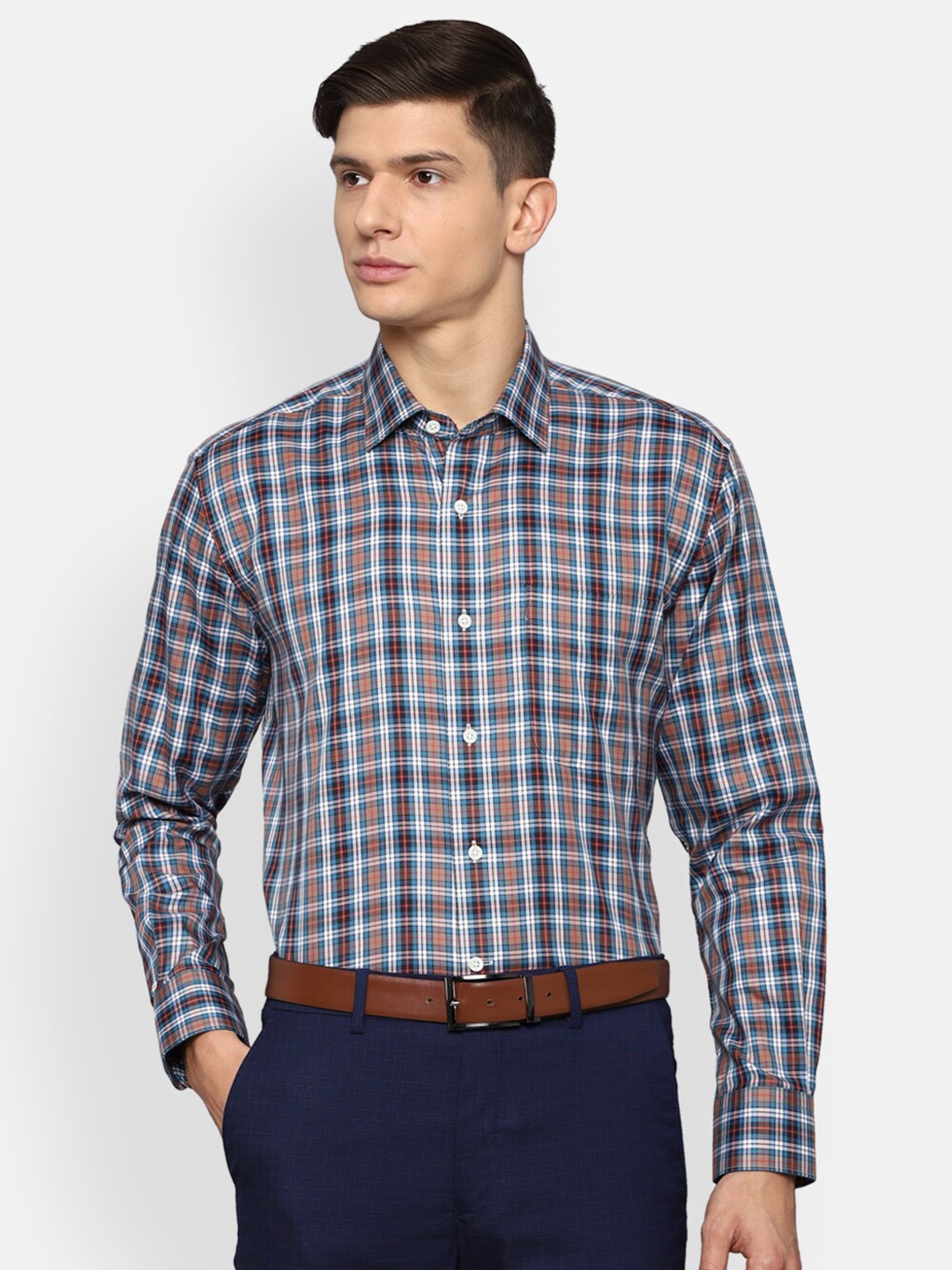 

Luxure by Louis Philippe Men Navy Blue Checked Formal Shirt