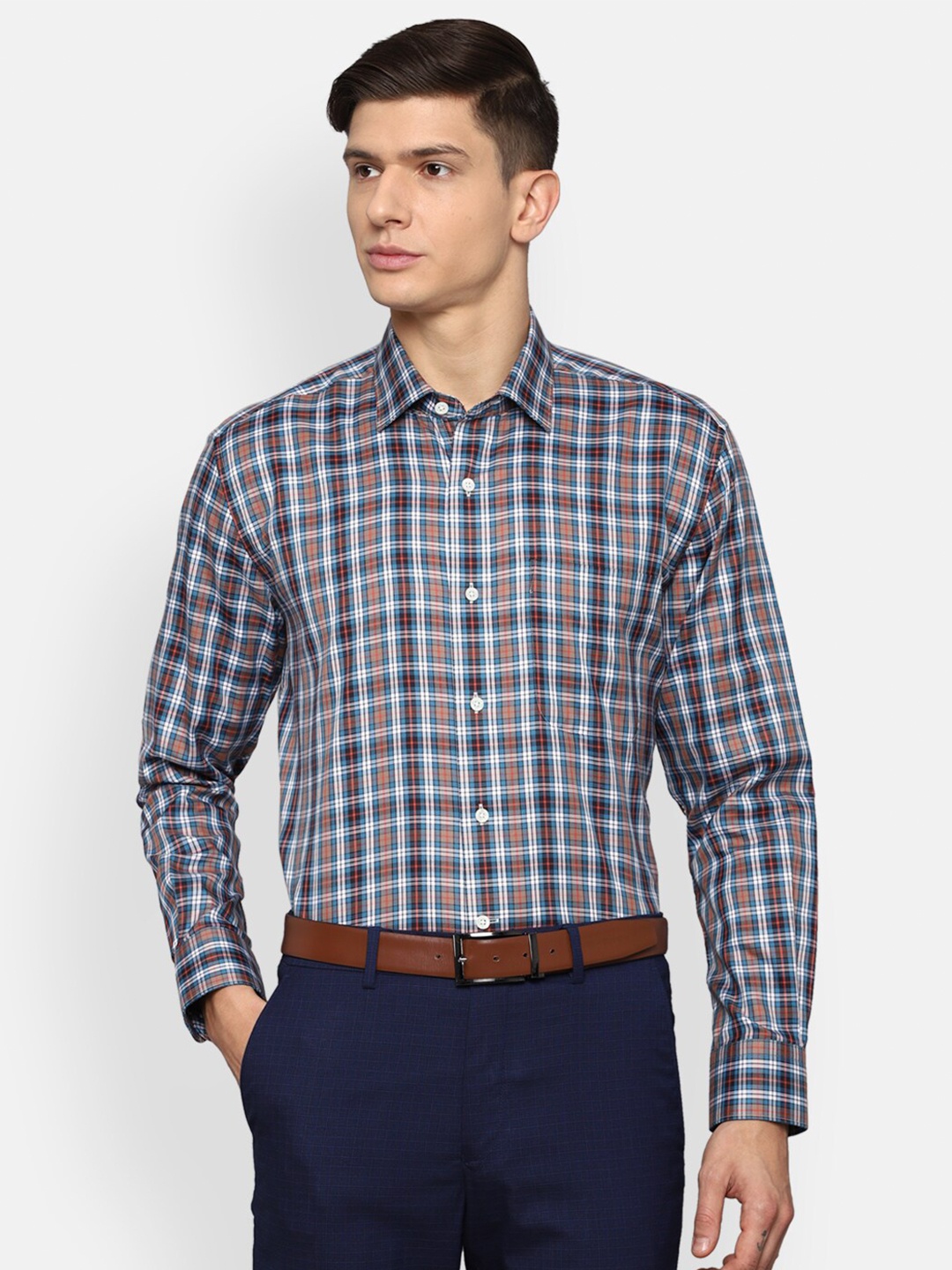

Luxure by Louis Philippe Men Navy Blue Checked Formal Shirt