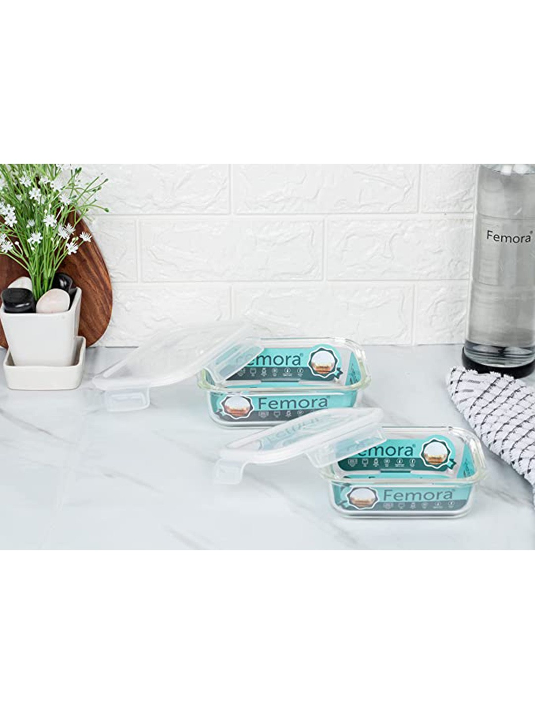 

Femora Set Of 2 Transparent Glass Food Containers Kitchen Storage
