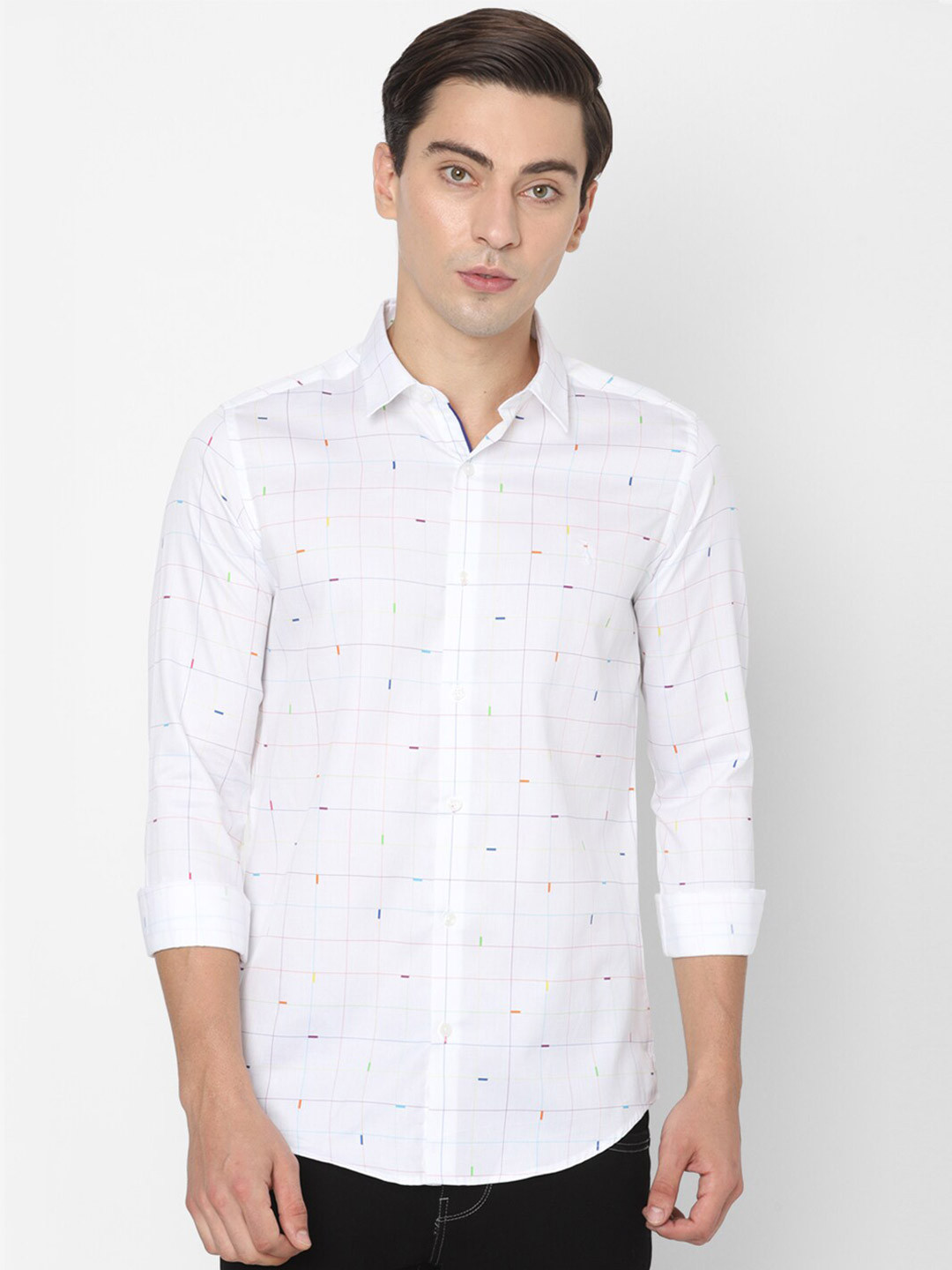 

SIMON CARTER LONDON Men White Slim Fit Grid Tattersall Checks Printed Casual Shirt