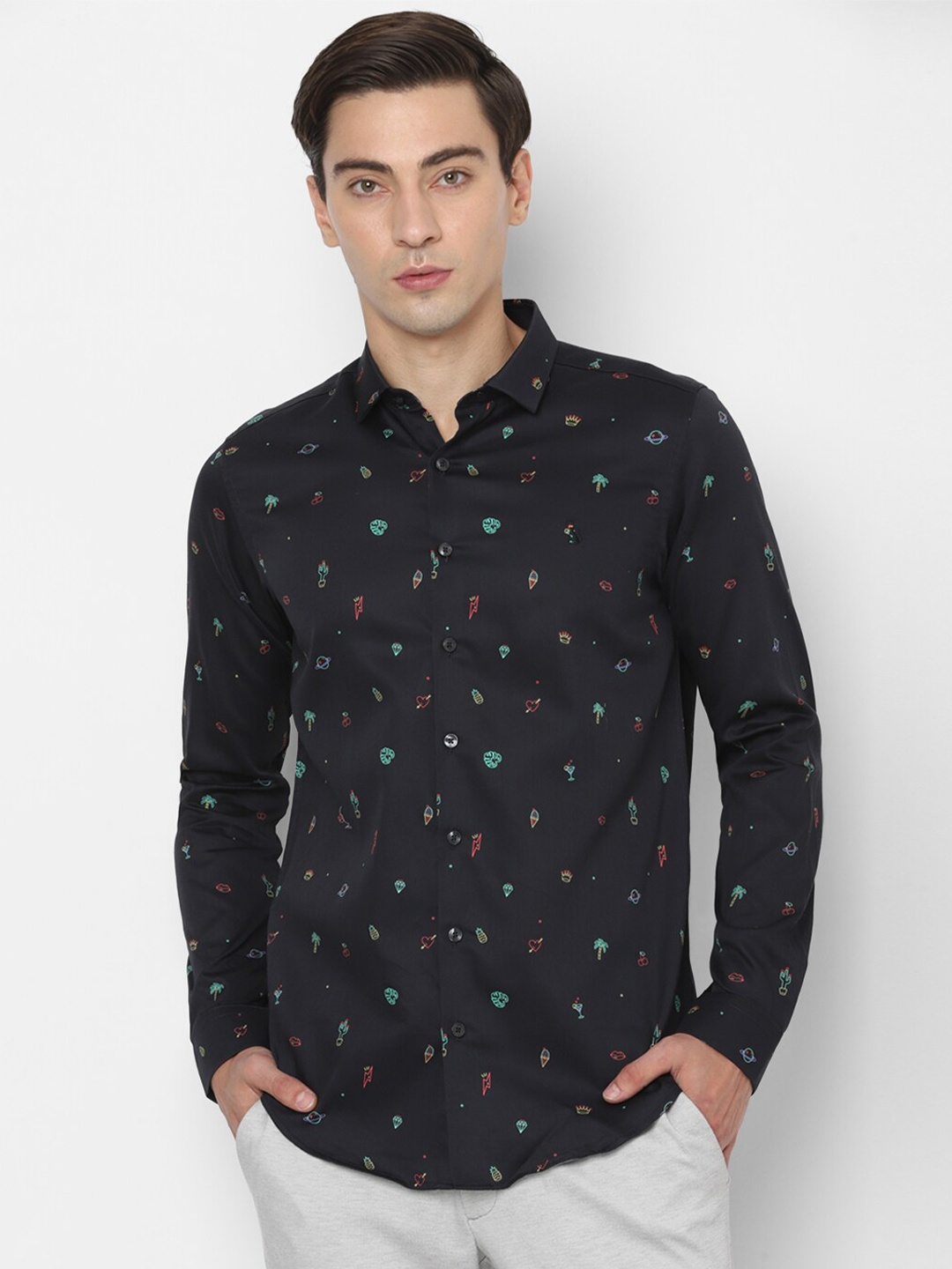 

SIMON CARTER LONDON Men Navy Blue Slim Fit Printed Casual Shirt