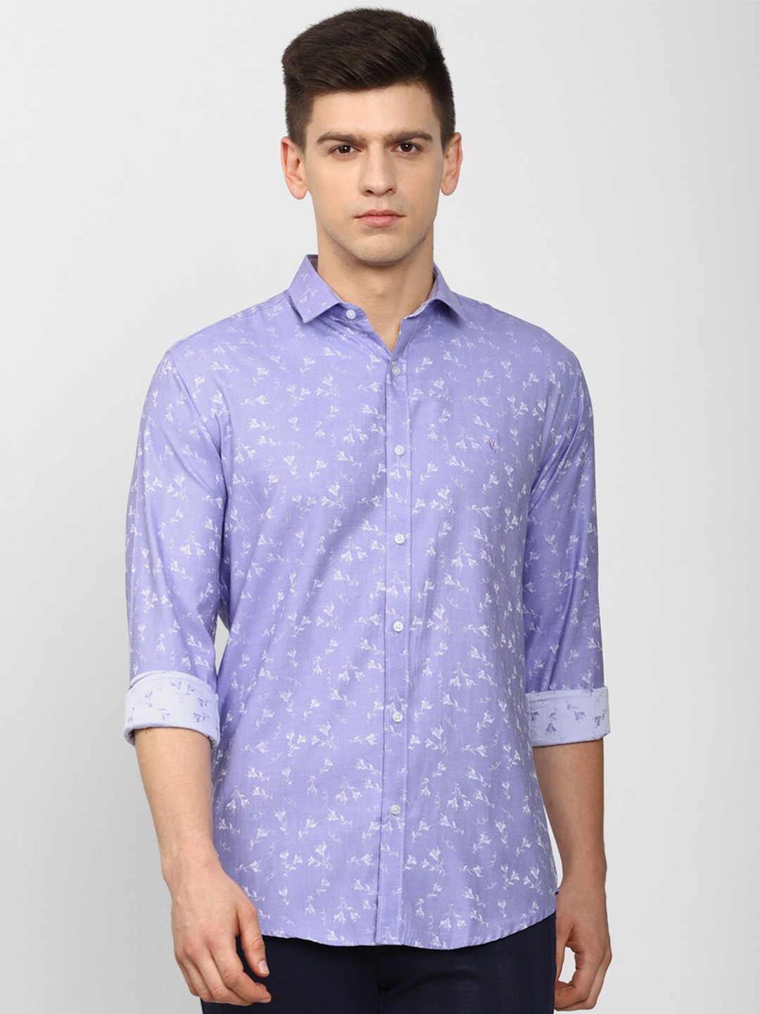 

V Dot Men Lavender Slim Fit Floral Printed Casual Shirt