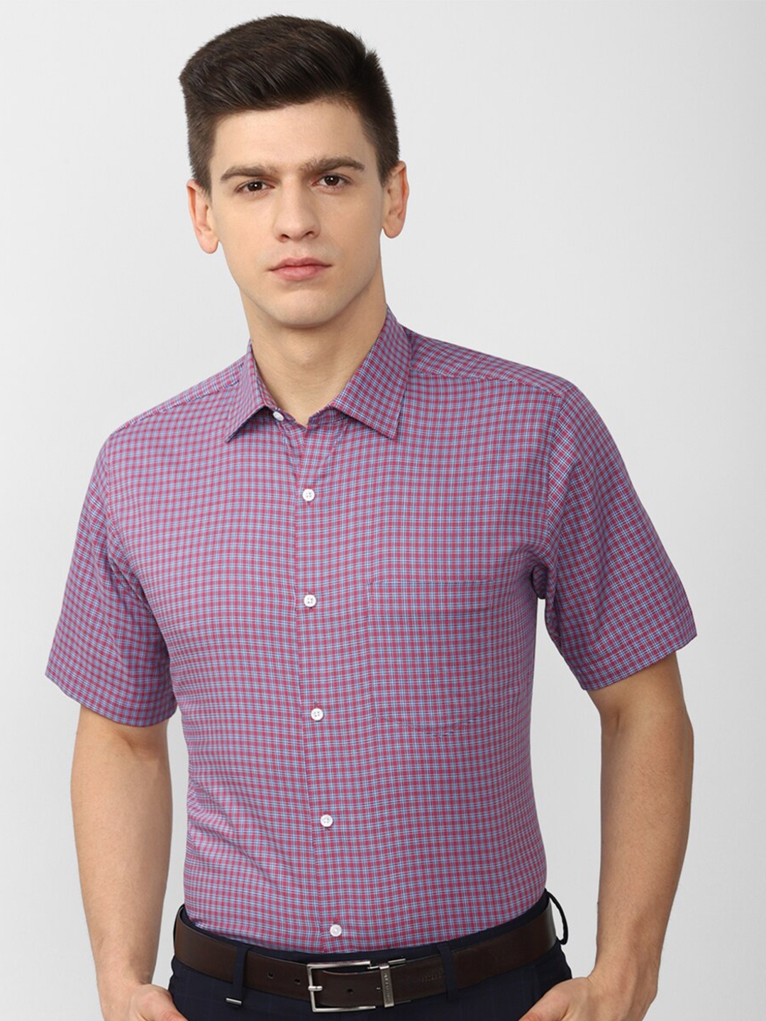 

Van Heusen Men Purple Grid Tattersall Checks Checked Formal Shirt