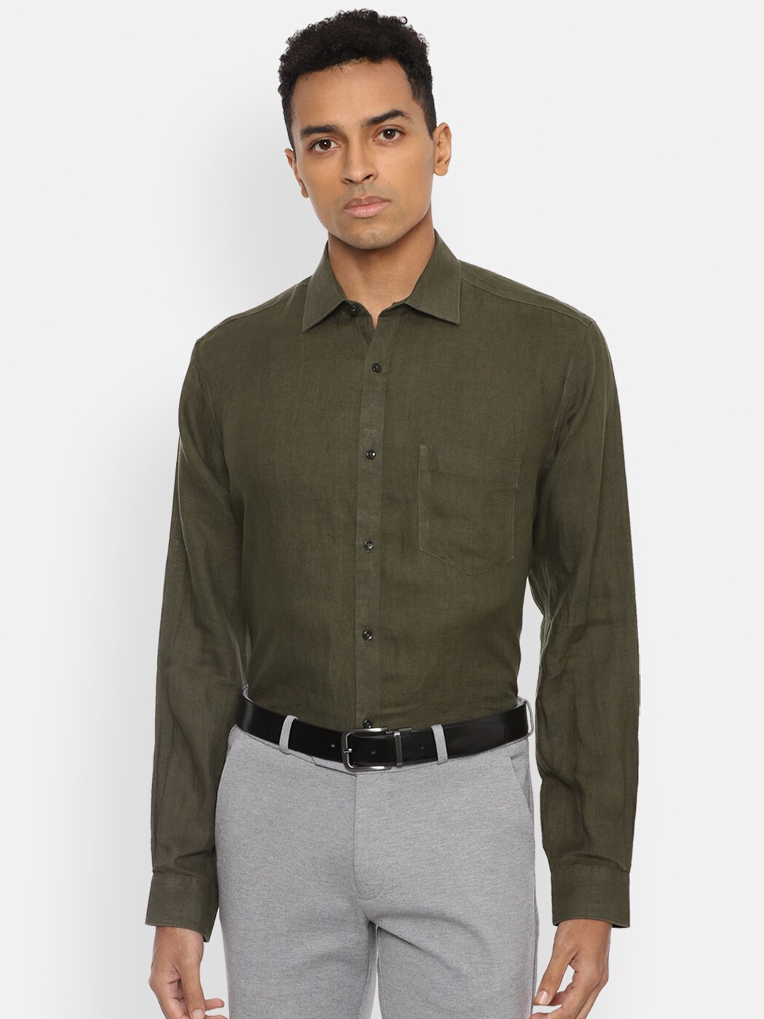 

Van Heusen Men Olive Green Formal Shirt