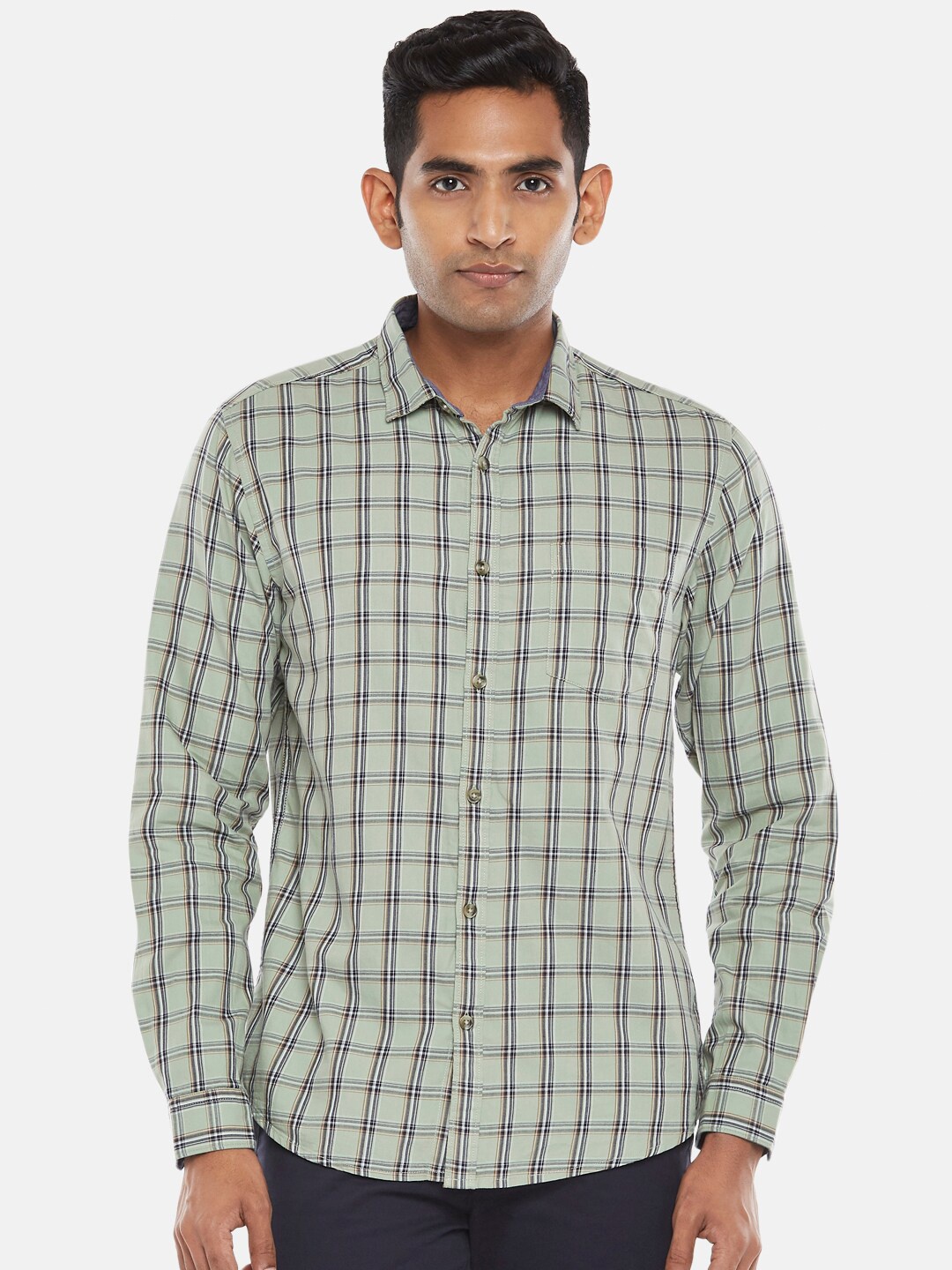 

BYFORD by Pantaloons Men Green Slim Fit Tartan Checks Checked Casual Shirt