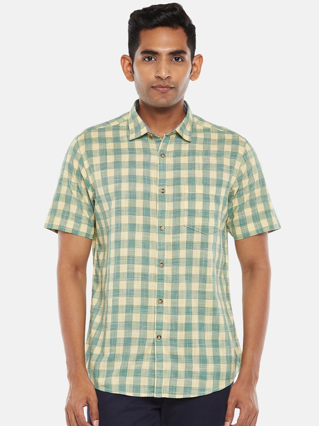 

BYFORD by Pantaloons Men Gold-Toned Slim Fit Gingham Checks Checked Casual Shirt