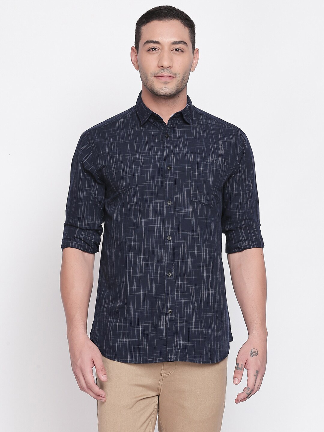 

BYFORD by Pantaloons Men Navy Blue Slim Fit Printed Casual Shirt