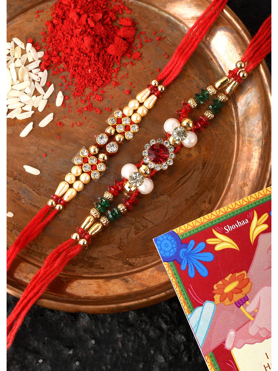 

Shoshaa Men Set Of 2 Red Rakhi With Rolichawal