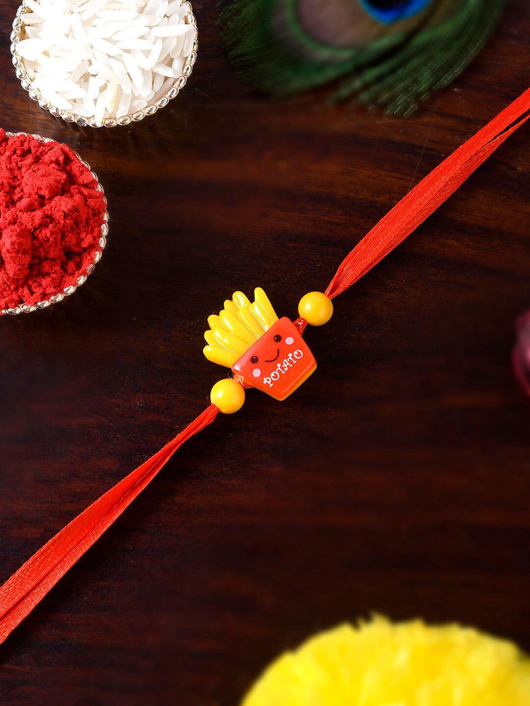

Shoshaa Boys Red & Yellow French Fries Bucket Shaped Character Kids Rakhi