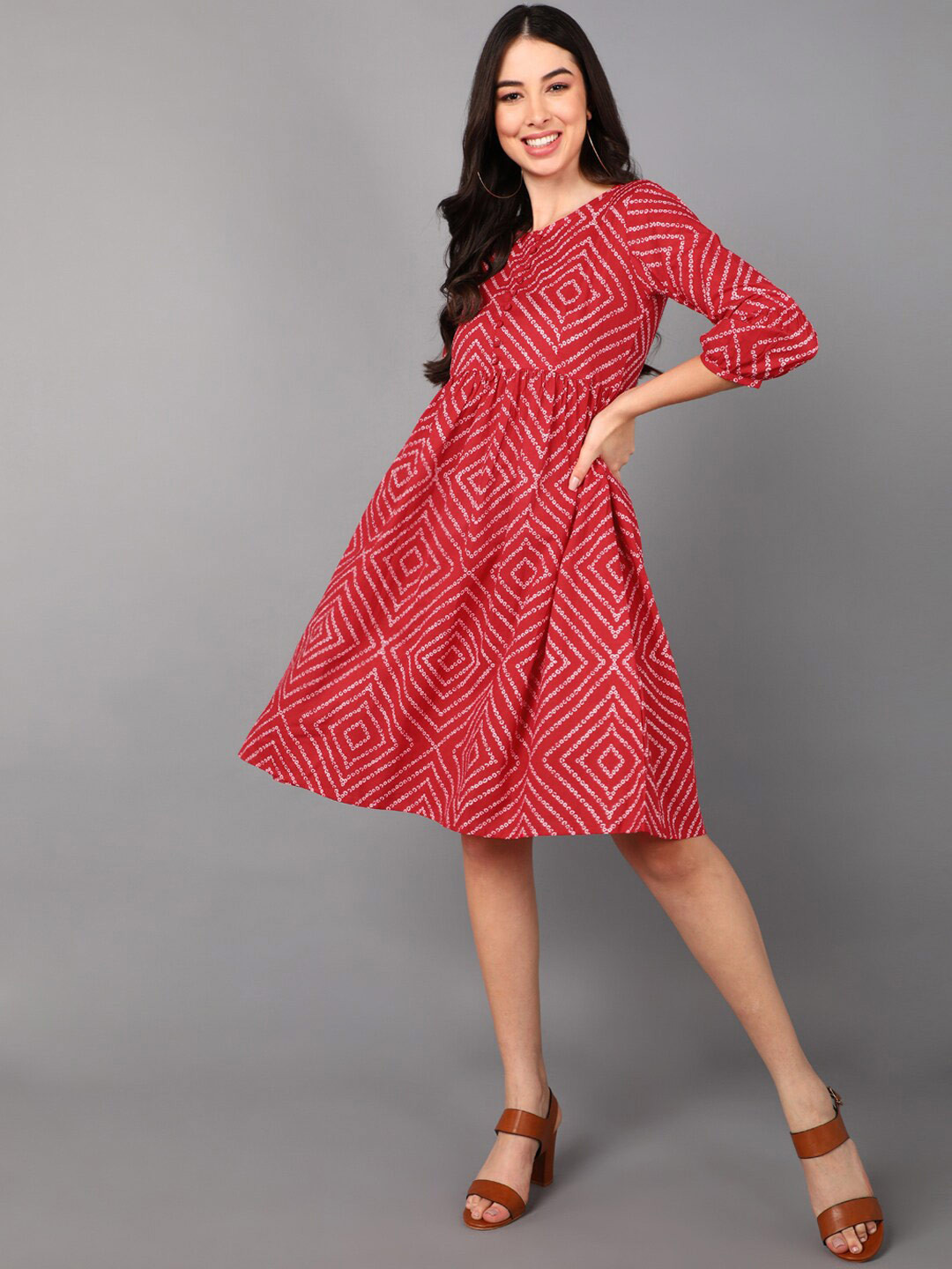 

AHIKA Red Ethnic A-Line Dress