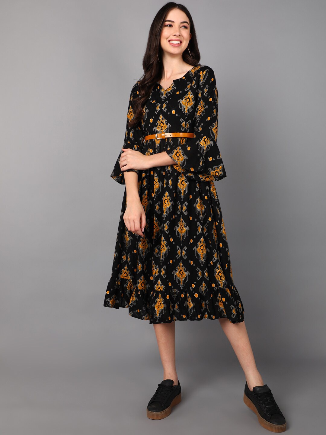 

AHIKA Black Floral Midi Dress