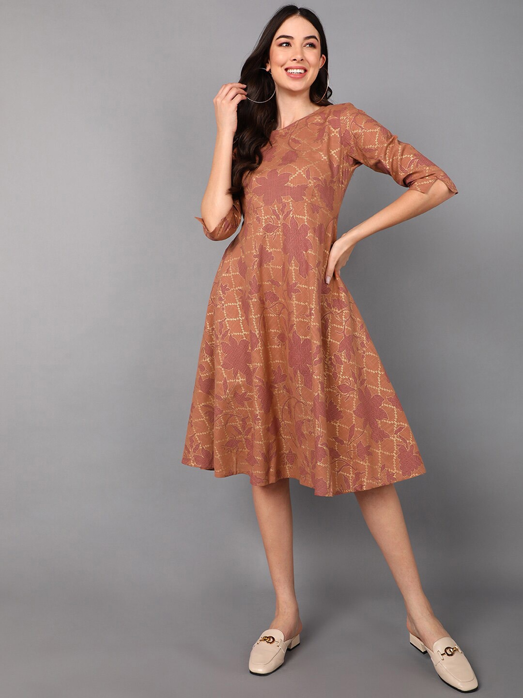 

AHIKA Mauve Ethnic Motifs A-Line Midi Dress