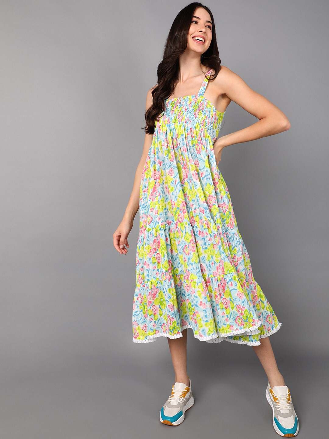 

AHIKA Multicoloured Floral A-Line Midi Dress, Multi