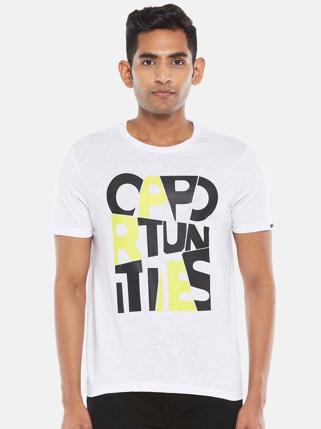 

People Men Black Typography Printed Applique T-shirt