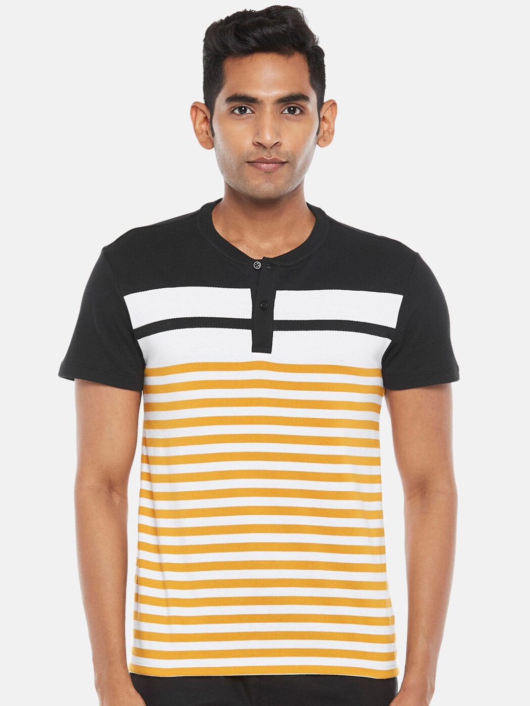 

Urban Ranger by pantaloons Men Navy Blue Striped Polo Collar Slim Fit T-shirt