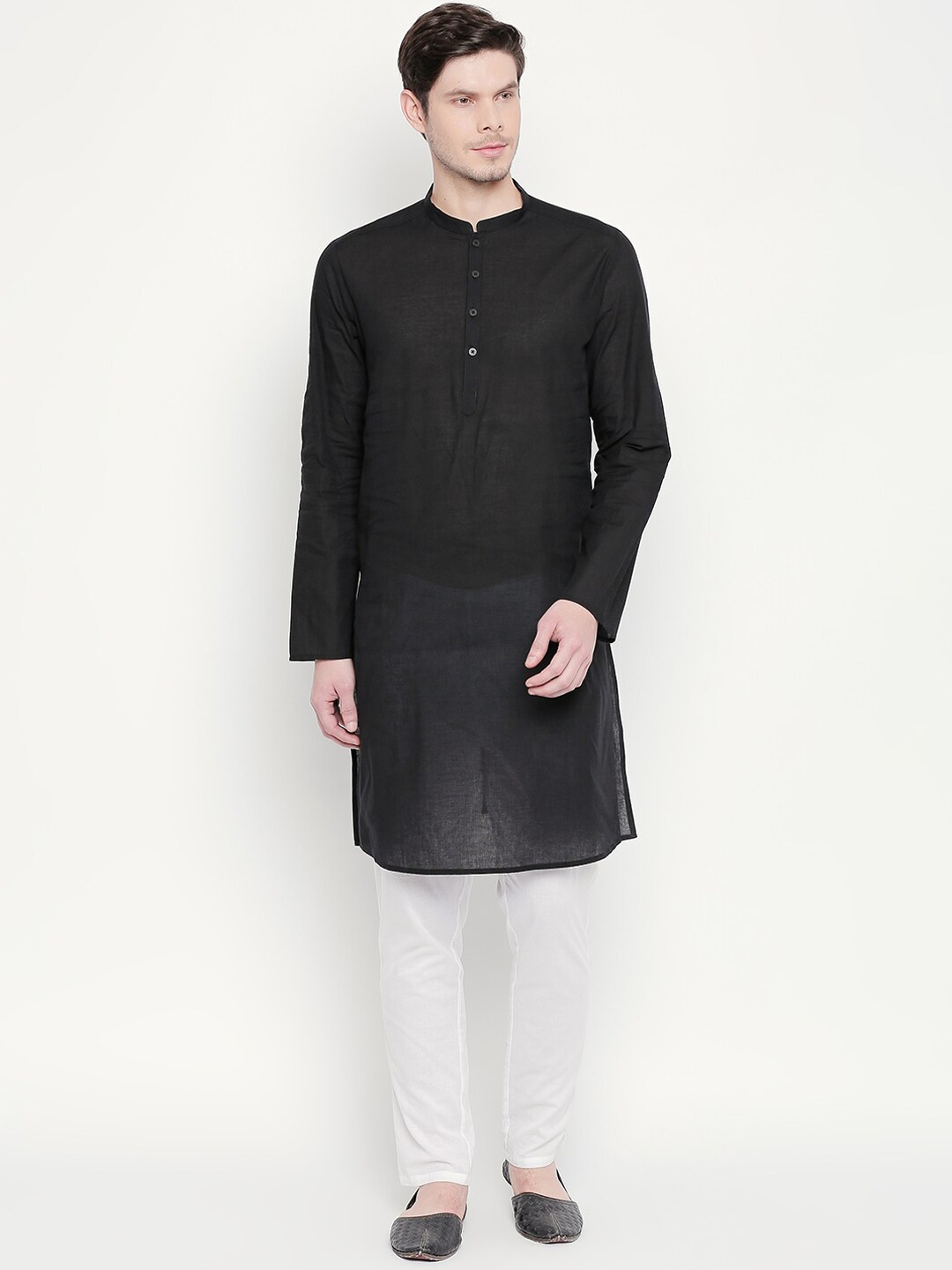 

indus route by Pantaloons Men Black Thread Work Pathani Kurta