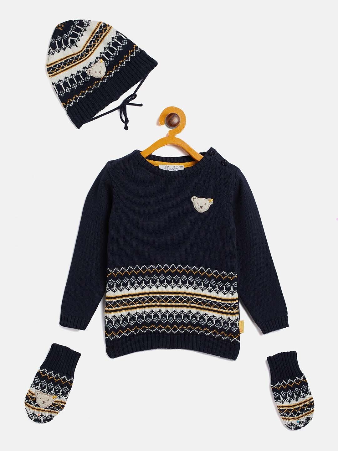 

JWAAQ Unisex Kids Navy Blue & Yellow Striped Pullover
