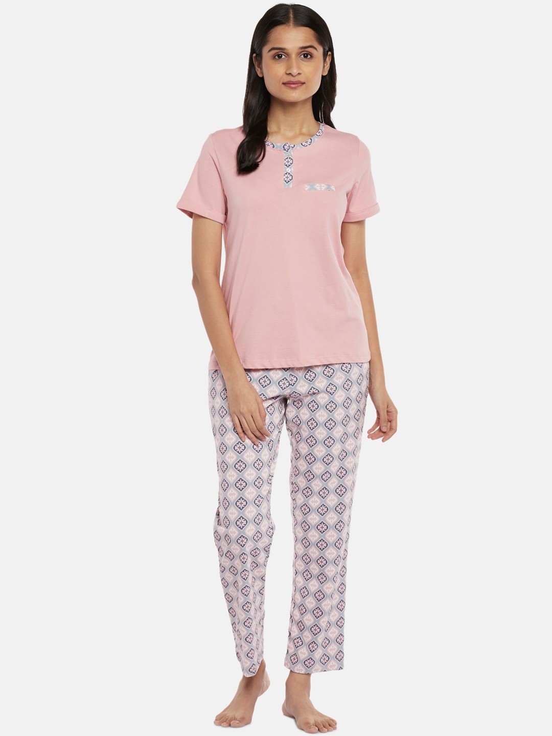 

Dreamz by Pantaloons Women Pink & Grey Night suit