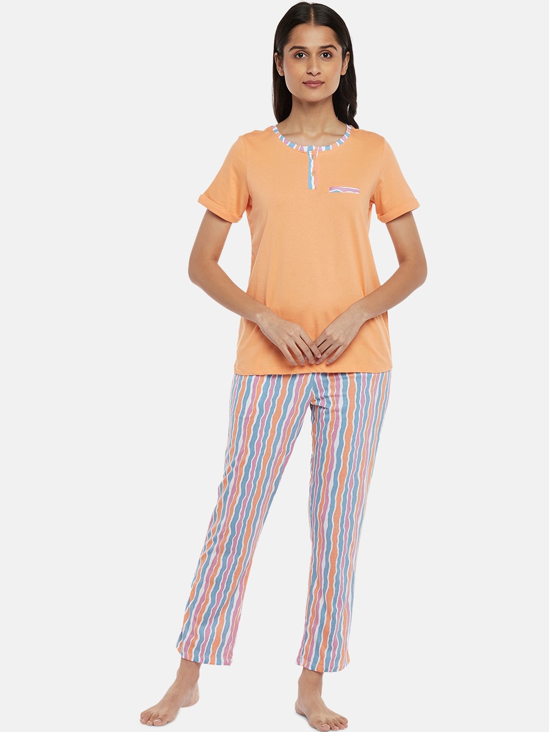 

Dreamz by Pantaloons Women Orange & Blue Night suit