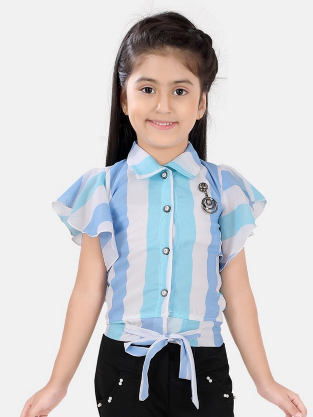 

POPLINS Blue Striped Shirt Style Top