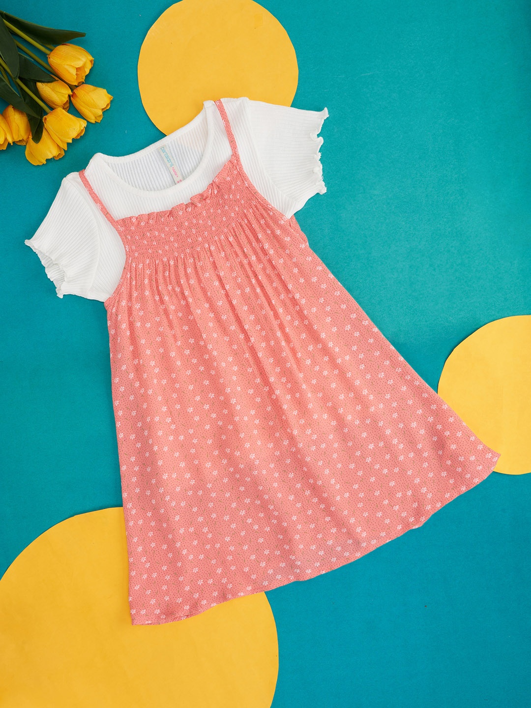 

Pantaloons Junior Peach-Coloured Floral A-Line Dress