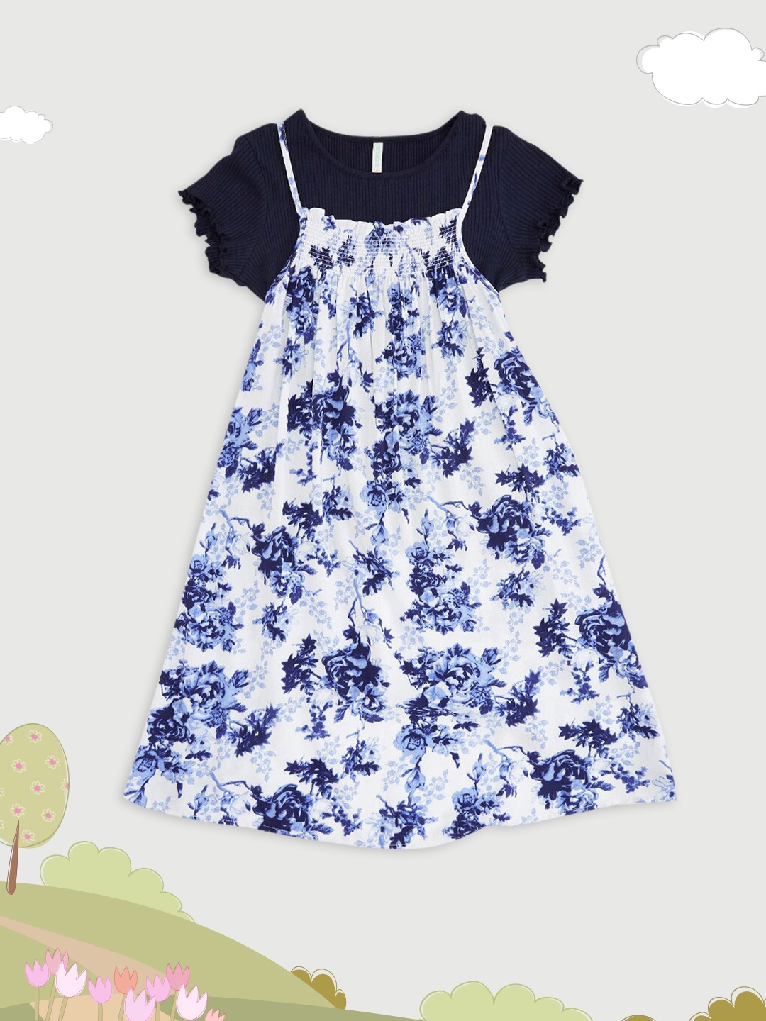 

Pantaloons Junior White Floral A-Line Dress