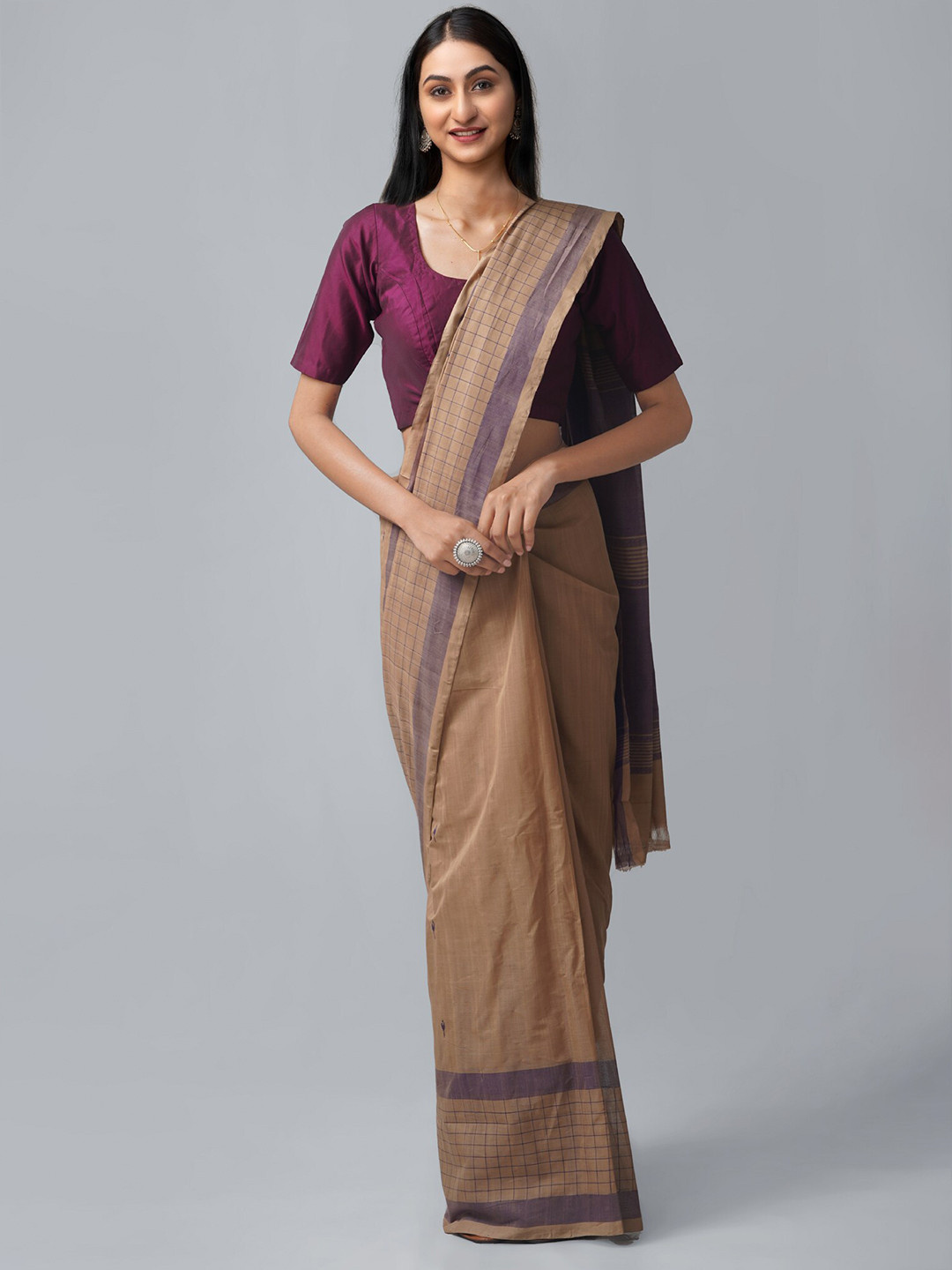 

Unnati Silks Brown & Blue Woven Design Pure Cotton Venkatgiri Saree